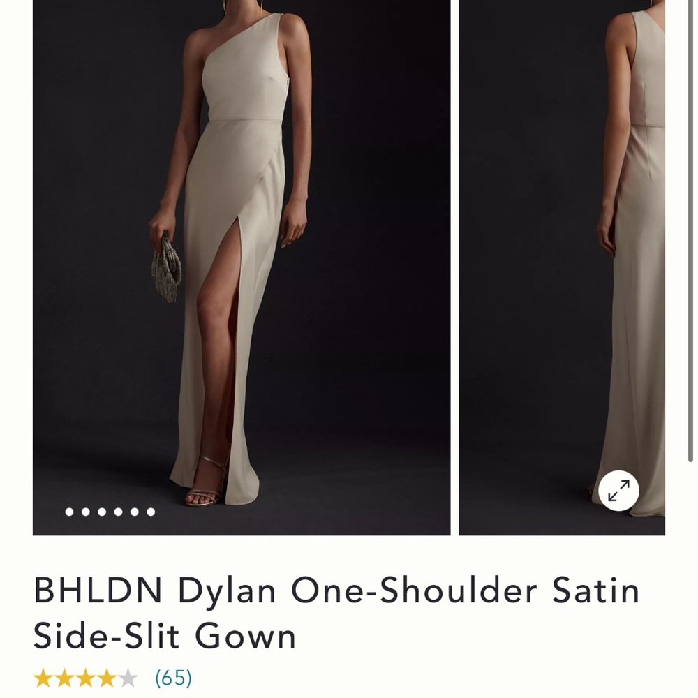 BHLDN Dylan one shoulder satin side slit gown champagne